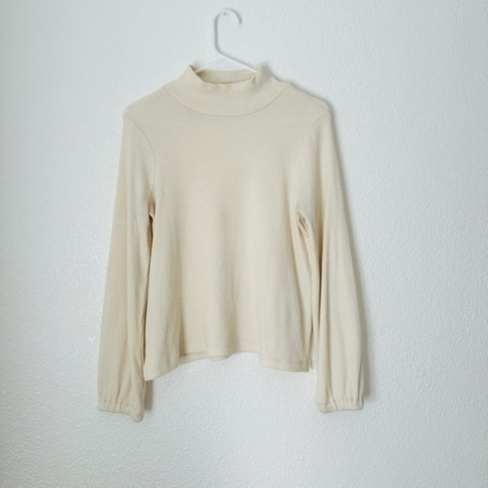 Madewell Sweater Women’s S Ivory Mock Neck Bubble Sleeve Lightweight Pullover